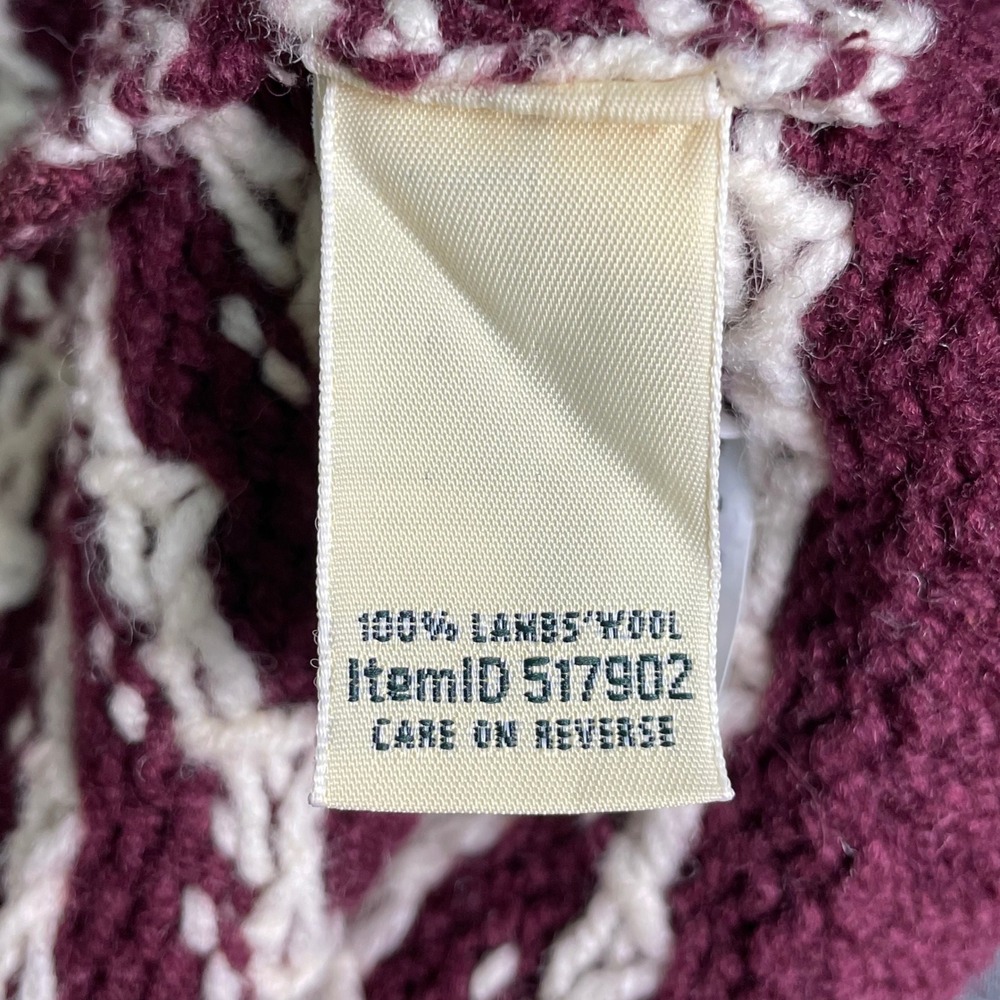 L.L.Bean Lambswool Cardigan Sweater XL Burgundy Fair Isle Shawl Collar - Picture 4 of 9